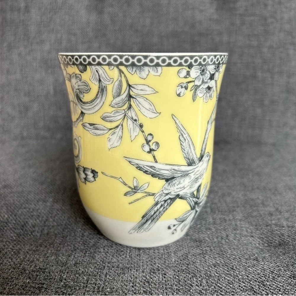 222 FIFTH “Adelaide” Floral and Birds Coffee Mug, Yellow, Gray, 12 oz